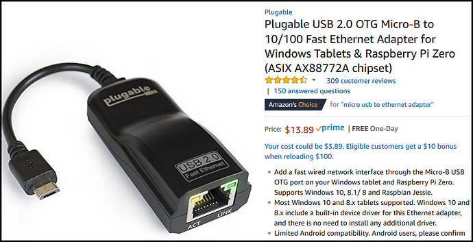 Ethernet USB OTG on Amazon
